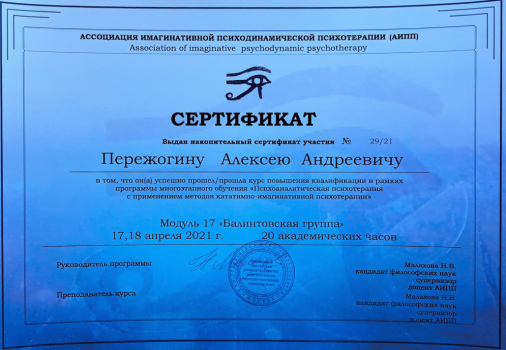 Сертификат: Балинтовская группа