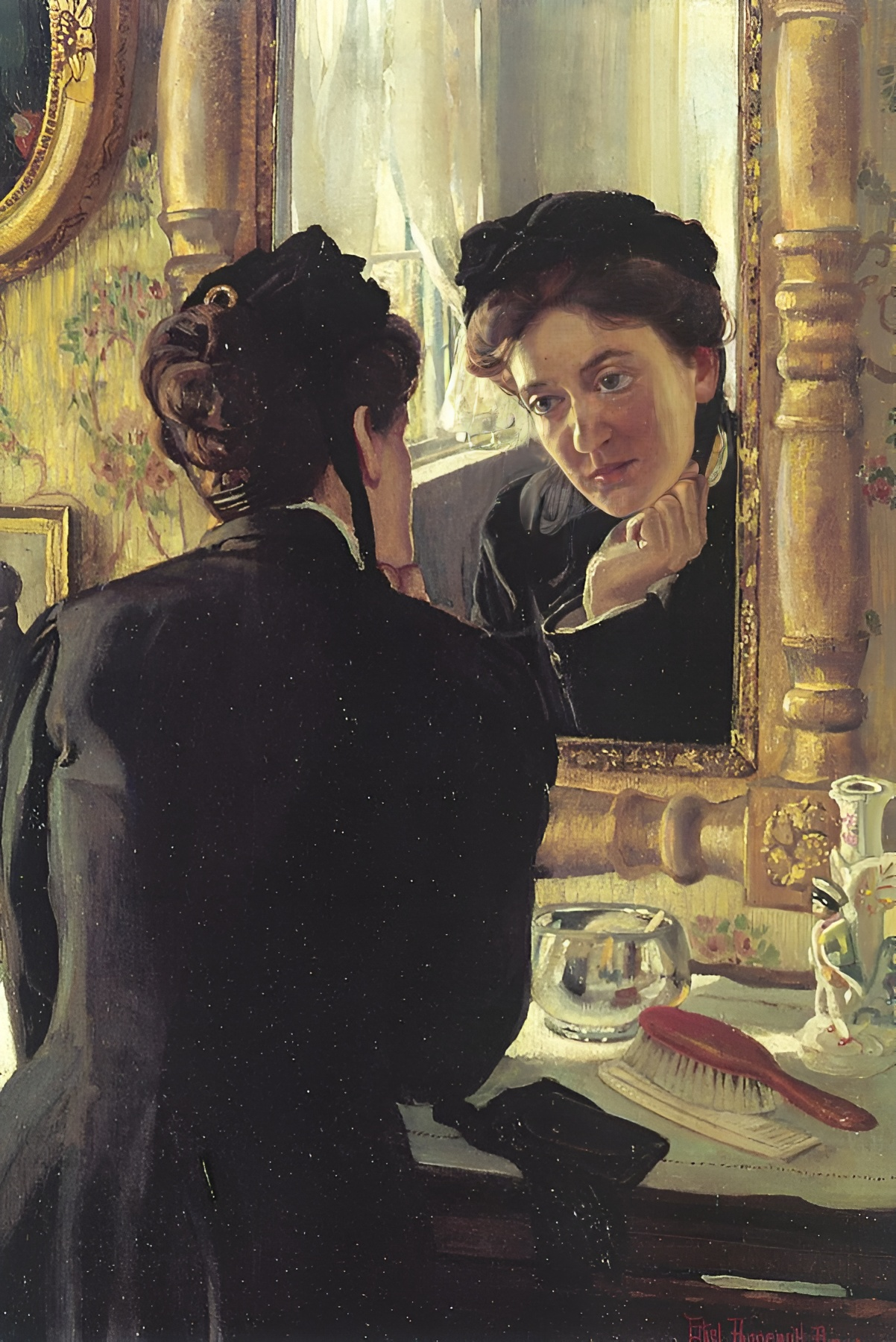 Картина вдова. («Отражение в зеркале», 1840. Художник Leach, Ethel Pennewill Brown. Женщина у зеркала живопись. Отражение в зеркале живопись.